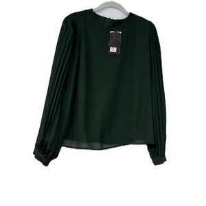 Legally Red Designer Green Long Sleeve Blouse with Puff Sleeves and Relaxed Fit